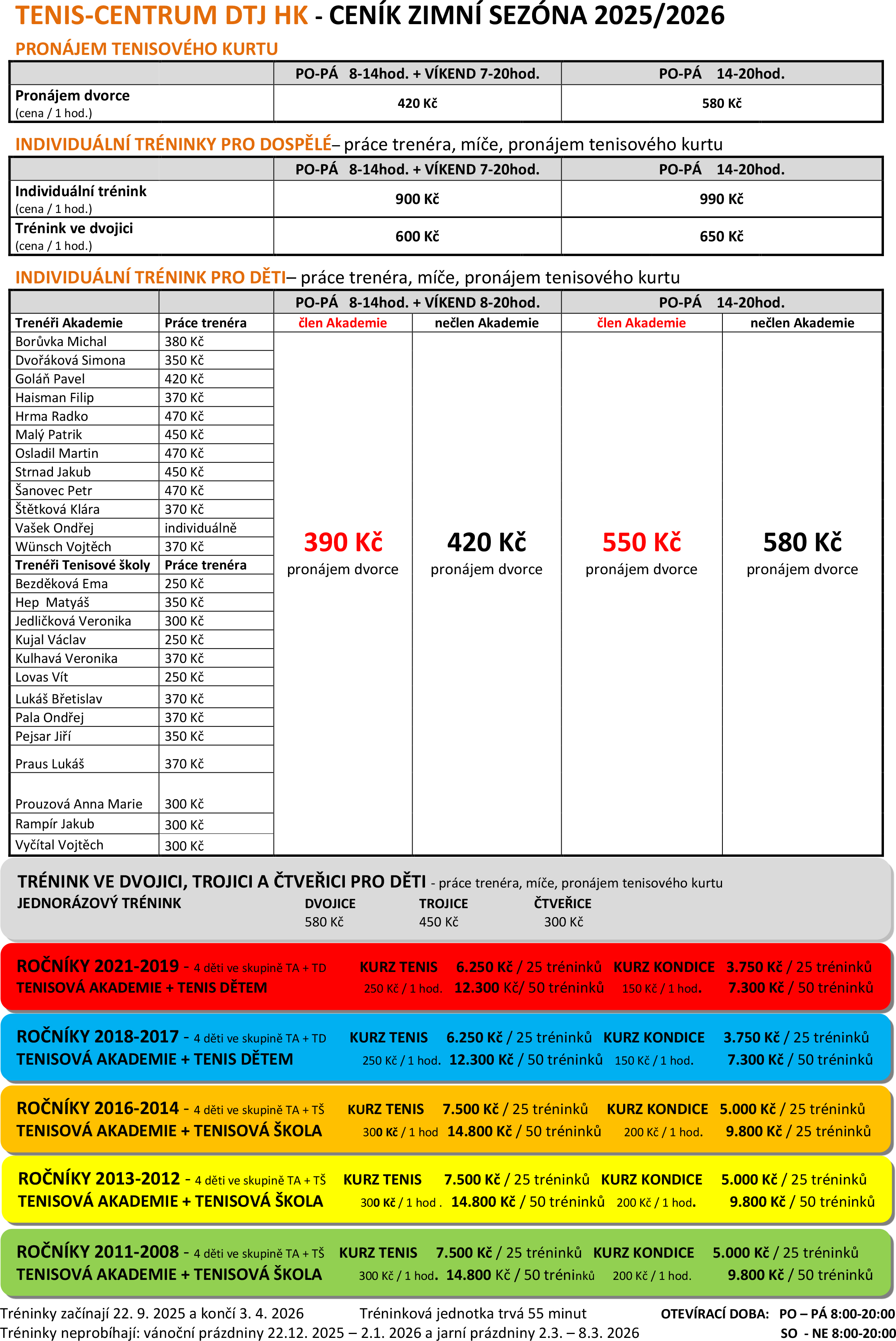 ceník zima TC 2025 2026