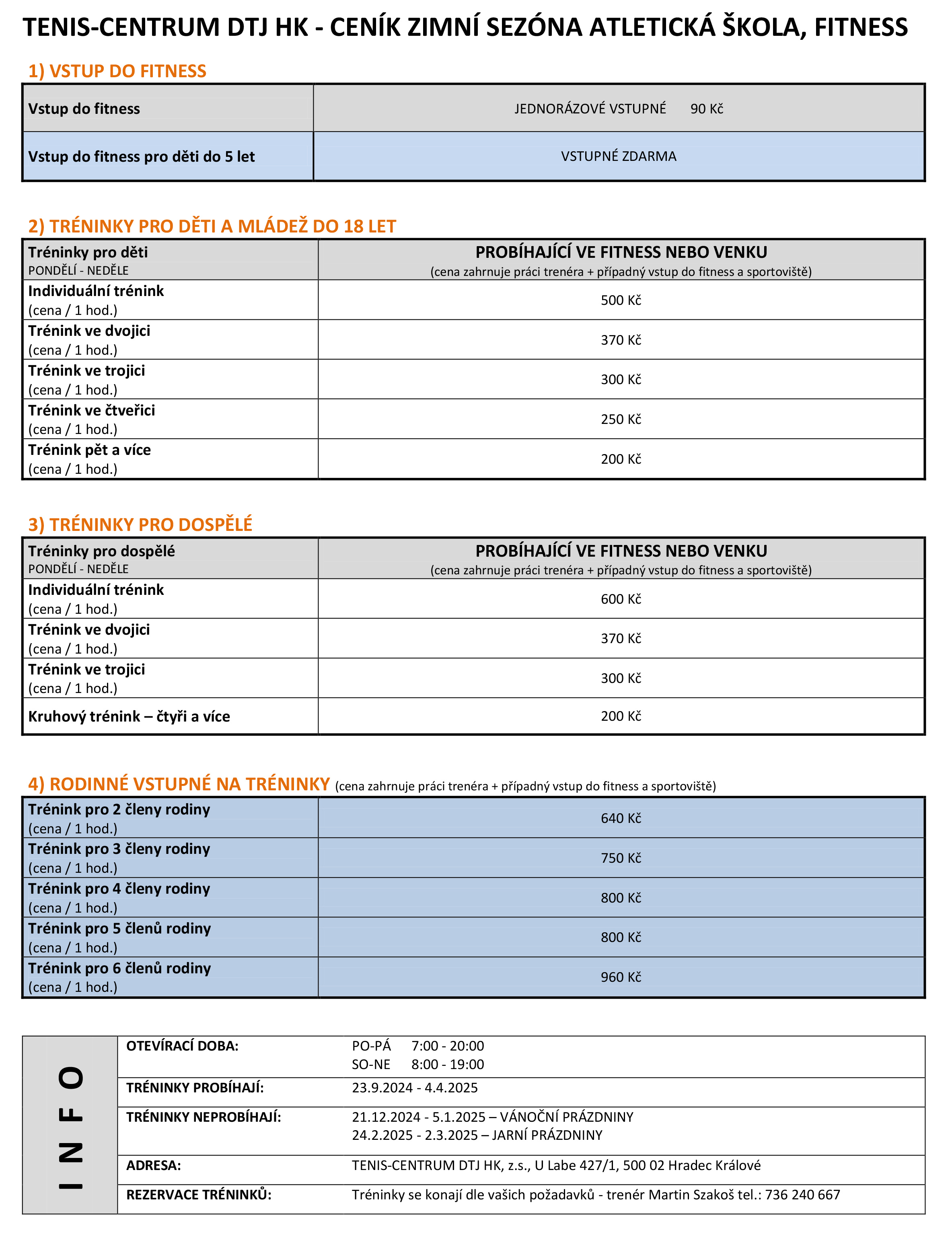 Ceník zima AŠ fitness 2024 2025 TC DTJ HK